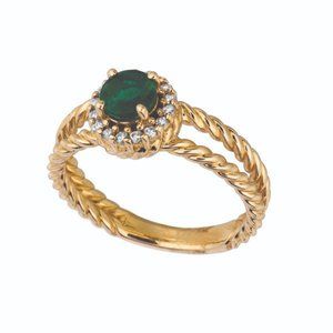 0.65 Carat Natural Diamond and Emerald Ring 14K